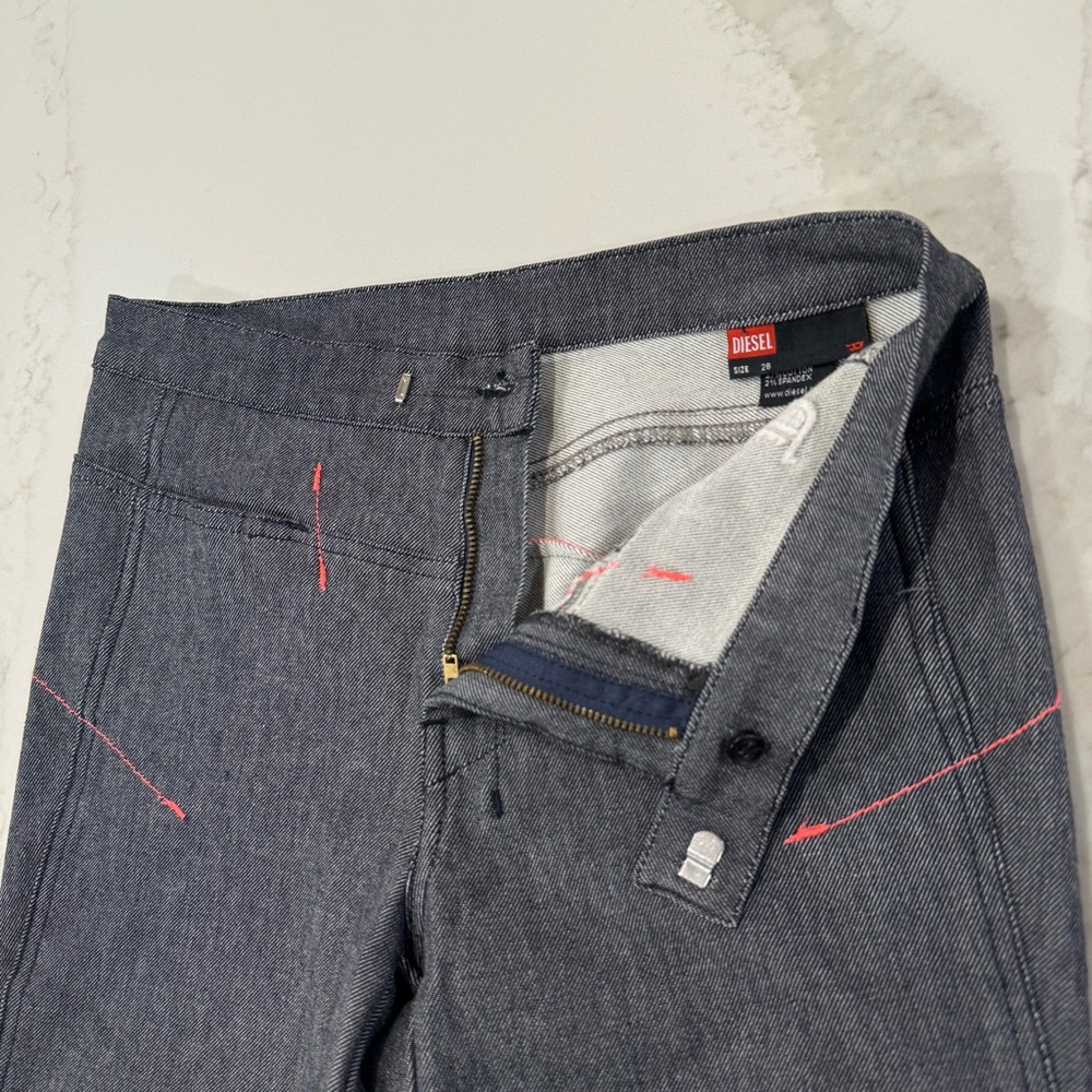 Y2K Vintage DIESEL Denim Flare Pants Side AnkleSlits Womens 28 Gray/Pink Accents - Picture 5 of 12